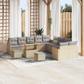 Conjunto de sofá de jardín con cojín Beige Poliratán