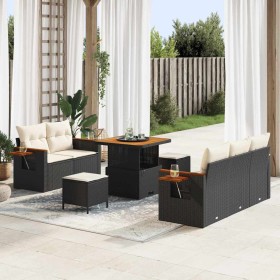 Conjunto de sofá de jardín con cojín 8 pcs Negro Poliratán Conjunto de sofá de jardín con cojín 8 pcs Negro Poliratán