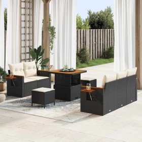 Conjunto de sofá de jardín con cojín 8 pcs Negro Poliratán Conjunto de sofá de jardín con cojín 8 pcs Negro Poliratán