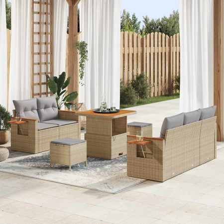 Conjunto de sofá de jardín con cojín 8 pcs Beige Poliratán