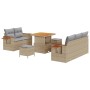 Conjunto de sofá de jardín con cojín 8 pcs Beige Poliratán