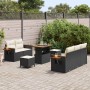 Conjunto de sofá de jardín con cojín 8 pcs Negro Poliratán