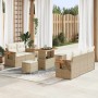 Conjunto de sofá de jardín con cojín 8 pcs Beige Poliratán