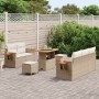 Conjunto de sofá de jardín con cojín 8 pcs Beige Poliratán
