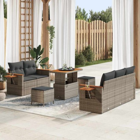 Conjunto de sofá de jardín con cojín 8 pcs Gris Poliratán