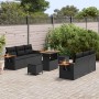 Conjunto de sofá de jardín con cojín 9 pcs Negro Poliratán