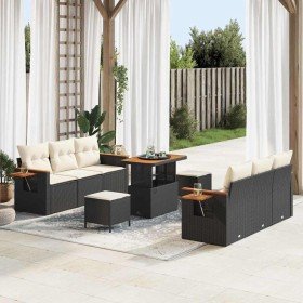 Conjunto de sofá de jardín con cojín 9 pcs Negro Poliratán Conjunto de sofá de jardín con cojín 9 pcs Negro Poliratán