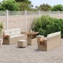 Conjunto de sofá de jardín con cojín 9 pcs Beige Poliratán