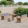 Conjunto de sofá de jardín con cojín 9 pcs Beige Poliratán