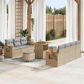 Conjunto de sofá de jardín con cojín 10 pcs Beige Poliratán Conjunto de sofá de jardín con cojín 10 pcs Beige Poliratán