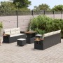 Conjunto de sofá de jardín con cojín 10 pcs Negro Poliratán