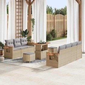 Conjunto de sofá de jardín con cojín 10 pcs Beige Poliratán Conjunto de sofá de jardín con cojín 10 pcs Beige Poliratán