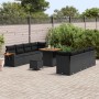 Conjunto de sofá de jardín con cojín 11 pcs Negro Poliratán