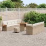 Conjunto de sofá de jardín con cojín 11 pcs Beige Poliratán