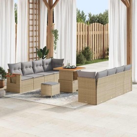 Conjunto de sofá de jardín con cojín 11 pcs Beige Poliratán Conjunto de sofá de jardín con cojín 11 pcs Beige Poliratán