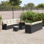 Conjunto de sofá de jardín con cojín 11 pcs Negro Poliratán