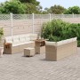 Conjunto de sofá de jardín con cojín 11 pcs Beige Poliratán
