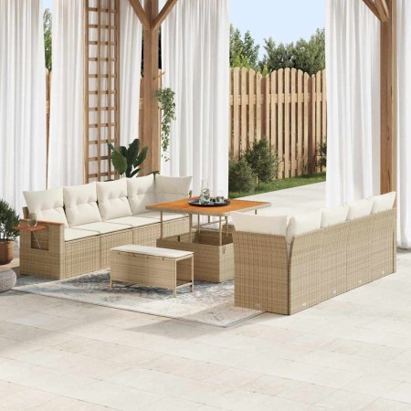 Conjunto de sofá de jardín con cojín 11 pcs Beige Poliratán