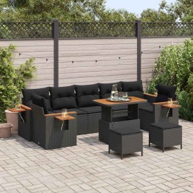 Conjunto de sofá de jardín 10 pcs Negro 90 x 55 x 71 cm Conjunto de sofá de jardín 10 pcs Negro 90 x 55 x 71 cm