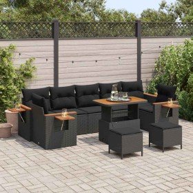 Conjunto de sofá de jardín 10 pcs Negro 90 x 55 x 71 cm