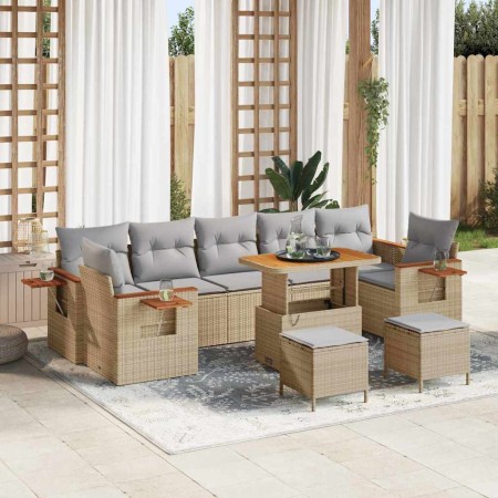 Conjunto de sofá de jardín 10 pcs Beige 90 x 55 x 71 cm