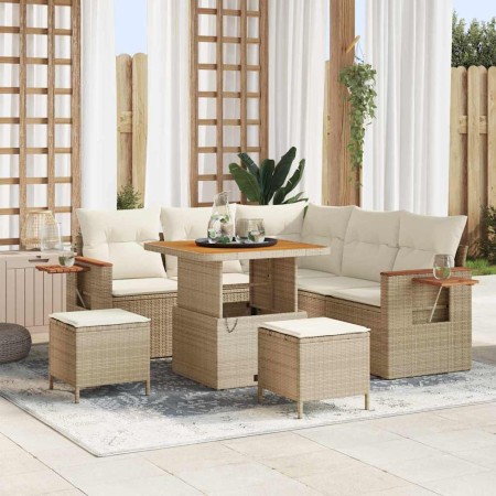 Conjunto de sofá de jardín con cojín 8 pcs Beige Poliratán