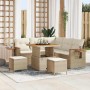 Conjunto de sofá de jardín con cojín 8 pcs Beige Poliratán