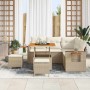 Conjunto de sofá de jardín con cojín 8 pcs Beige Poliratán