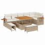 Conjunto de sofá de jardín con cojín 9 pcs Beige Poliratán