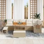 Conjunto de sofá de jardín con cojín 9 pcs Beige Poliratán