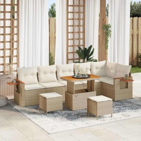 Conjunto de sofá de jardín con cojín 9 pcs Beige Poliratán
