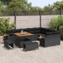 Conjunto de sofá de jardín con cojín 12 pcs Negro Poliratán