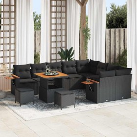 Conjunto de sofá de jardín con cojín 12 pcs Negro Poliratán Conjunto de sofá de jardín con cojín 12 pcs Negro Poliratán