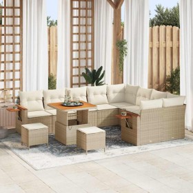 Conjunto de sofá de jardín con cojín 12 pcs Beige Poliratán Conjunto de sofá de jardín con cojín 12 pcs Beige Poliratán