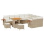 Conjunto de sofá de jardín con cojín 12 pcs Beige Poliratán