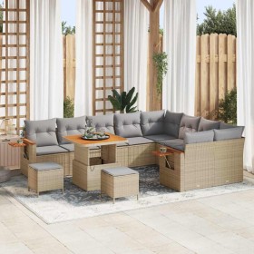 Conjunto de sofá de jardín con cojín 12 pcs Beige Poliratán Conjunto de sofá de jardín con cojín 12 pcs Beige Poliratán