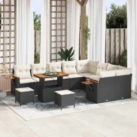 Conjunto de sofá de jardín con cojín 12 pcs Negro Poliratán