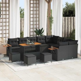Conjunto de sofá de jardín con cojín 13 pcs Negro Poliratán Conjunto de sofá de jardín con cojín 13 pcs Negro Poliratán