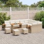 Conjunto de sofá de jardín con cojín 13 pcs Beige Poliratán