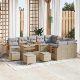 Conjunto de sofá de jardín con cojín 13 pcs Beige Poliratán Conjunto de sofá de jardín con cojín 13 pcs Beige Poliratán