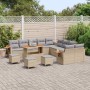Conjunto de sofá de jardín con cojín 14 pcs Beige Poliratán