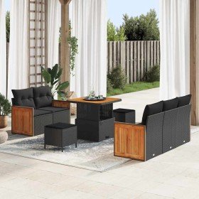 Conjunto de sofá de jardín con cojín 8 pcs Negro Poliratán Conjunto de sofá de jardín con cojín 8 pcs Negro Poliratán