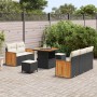 Conjunto de sofá de jardín con cojín 8 pcs Negro Poliratán