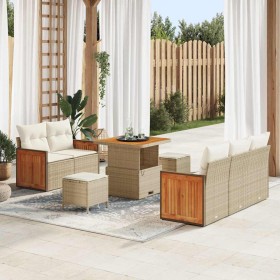 Conjunto de sofá de jardín con cojín 8 pcs Beige Poliratán Conjunto de sofá de jardín con cojín 8 pcs Beige Poliratán