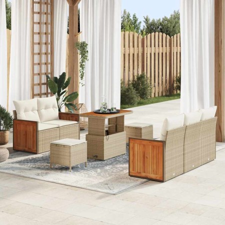 Conjunto de sofá de jardín con cojín Beige Poliratán en Sofás de exterior | Comprar online en Foro24