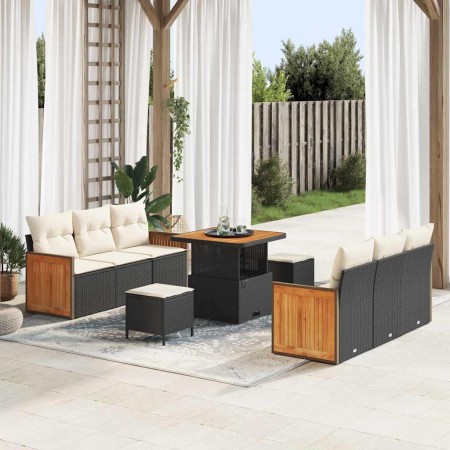 Conjunto de sofá de jardín 9 pcs Negro y crema 80 x 80 x 71 cm