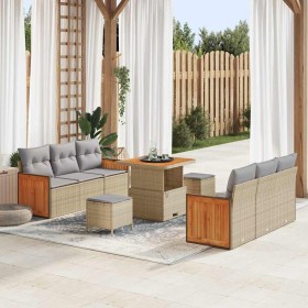 Conjunto de sofá de jardín 9 pcs Beige y gris claro