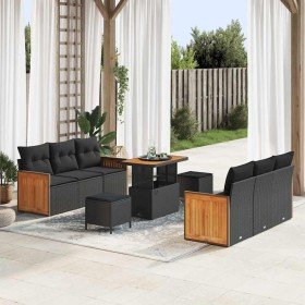 Conjunto de sofá de jardín 9 pcs Negro 90 x 55 x 71 cm
