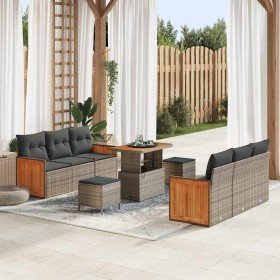 Conjunto de sofá de jardín 9 pcs Gris Gris oscuro