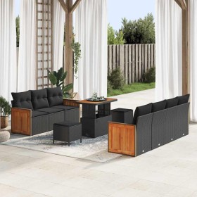 Conjunto de sofá de jardín 10 pcs Negro 90 x 55 x 71 cm Conjunto de sofá de jardín 10 pcs Negro 90 x 55 x 71 cm